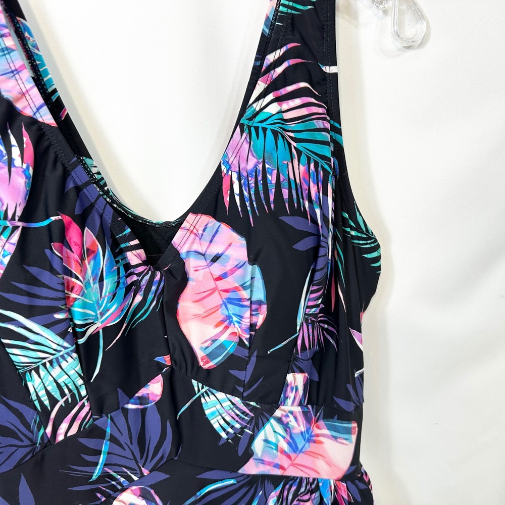 Swimsuits For All Plus Size 16 Swimdress Swimsuit Tropical Black Pink Beach 881 - Picture 6 of 12